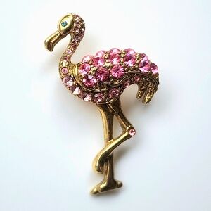 Pink Rhinestone Flamingo Brooch Florida Kitschy